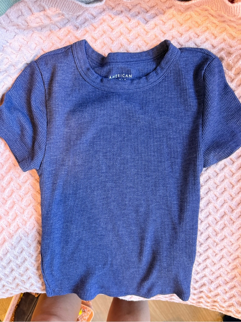 American Eagle Outfitters Blue Ribbed Short Sleeve Tee